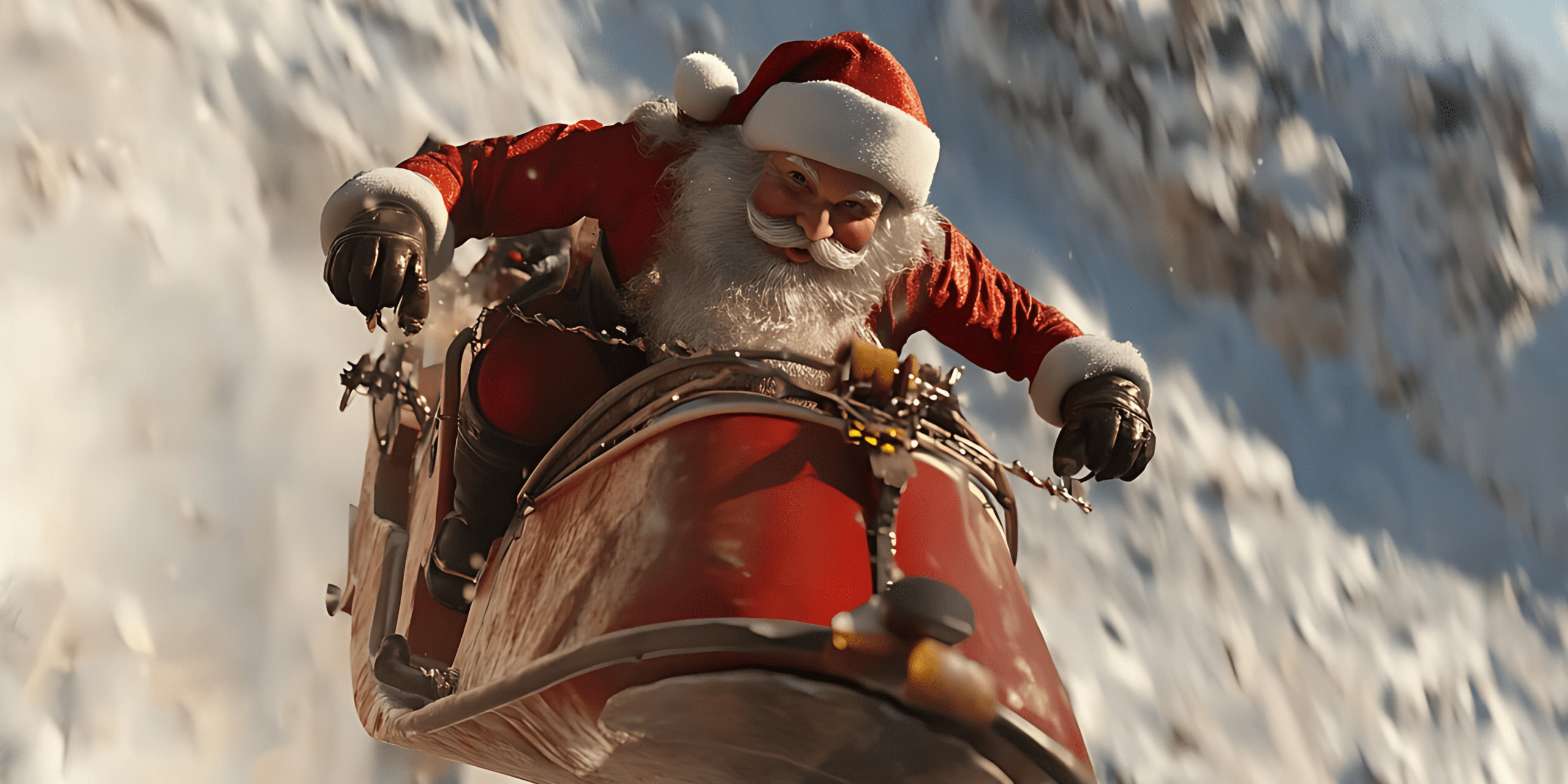 Santa Claus flying on his sleigh